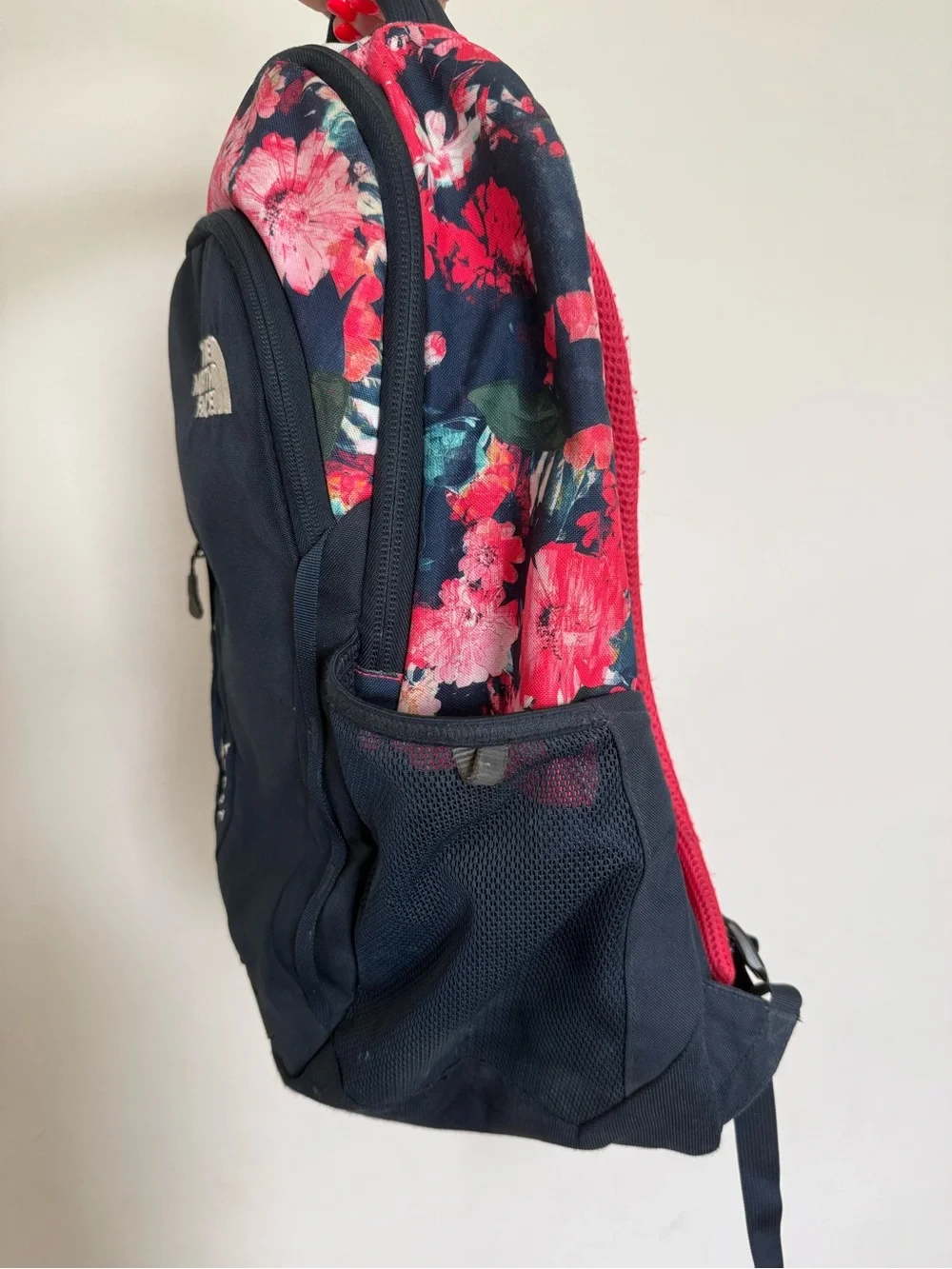 The North Face Navy Backpack with Pink Floral Top